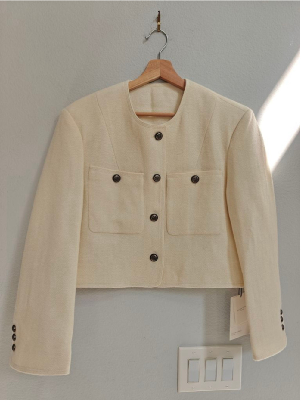 NWT Wool Linen Cropped Jacket | Ivory Cream Quiet Luxury Blazer